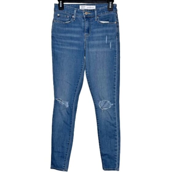 Levis Strauss Signature Denim Distressed Mid Rise Super Skinny Size 26 - Picture 3 of 11